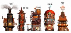 Giant Bomb Steampunk Building, Steampunk City, Giant Bomb, Cartoon House, Building Illustration, Building Concept, Low Poly Art