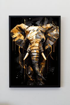 an elephant with gold paint on it's face