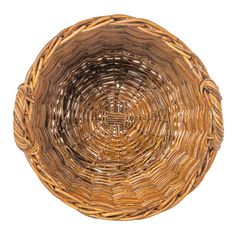 a woven basket is shown against a white background, with the bottom section showing it's circular shape