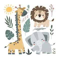 an image of animals that are in the wild together with leaves and flowers on them