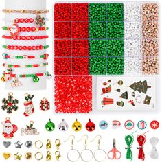 christmas bead kit with beads, charms and bracelets for kids to use in crafts