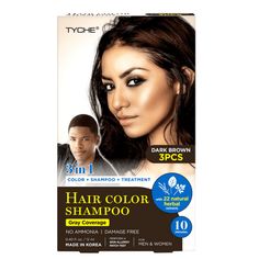 Tyche Magic Hair Color Shampoo takes only 10 minutes to see brilliant color results. This formula is infused with 22 natural herbal extracts to penetrate into hair cuticles and scalp for healthy and shiny results. There is no irritating sensation during application and is damage free for permed hair use. No ammonia. Size: 12 mL.  Color: Brown. Permed Hair, Shampoo For Curly Hair, Dry Shampoo Hairstyles, Short Human Hair Wigs, Hair Color Shampoo, Gray Coverage, Hair Pomade, Magic Hair, Hair Mousse