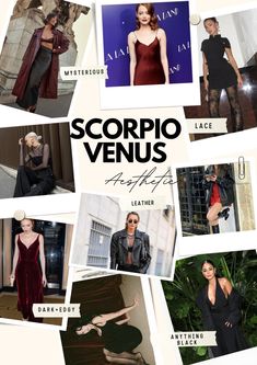 the cover of scorpio venus magazine features photos of models in black and red