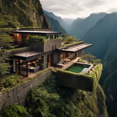 a house on the edge of a cliff overlooking a pool