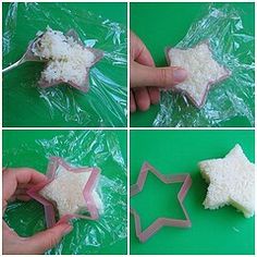 four pictures showing how to make a star shaped cookie