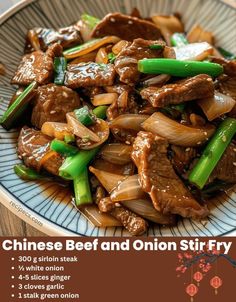 chinese beef and onion stir fry on a plate