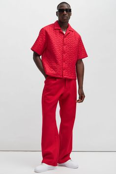 Mens Creative Fashion, Red Monochrome Outfit Men, Man Red Outfit, Red And White Outfit Men, Mens Red Outfit, Red Outfit For Men, Birthday Fits Men, Vogue Poses Men, Red Outfits For Men