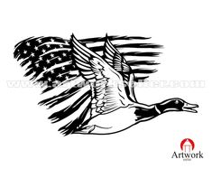 an american flag with a goose flying in the sky and stars on it's wings