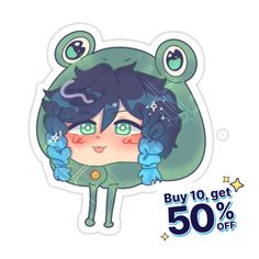 a sticker with an image of a frog on it's face and the words buy