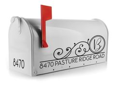 Custom mailbox decals with personalized address and initials for curb appeal Mailbox Stand, Address Decals, Custom Mailbox, Personalized Mailbox, Elegant Lettering, Custom Mailboxes, Mailbox Numbers, Mailbox Decals, Monogram Vinyl Decal