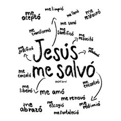 the word jesus me salvo written in different languages on a white background with black lettering