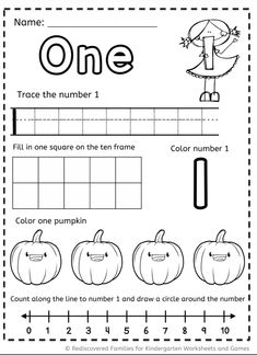 a worksheet for the number one with pumpkins