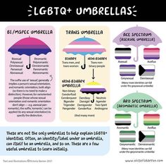 the umbrellas are labeled in different colors and sizes, but there is also an explanation