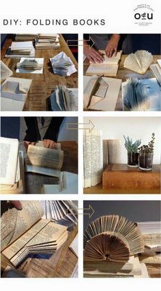 there are many pictures of folded books on the table