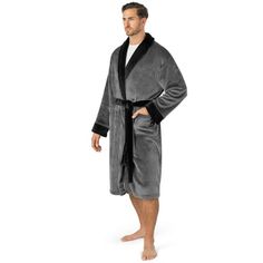 Pavilia Premium Mens Fleece Robe Bathrobe Classic yet modern and designed to be used as comfortable bathrobe and night robe in your home. Constructed with 280 GSM (460 GSM for sherpa) of high quality microfiber polyester that is soft to touch, easy to care for, and lightweight at the same time. Available in many colors and styles to keep you warm, cozy, and stylish around your home! < Size: One Size.  Color: Gray.  Gender: male.  Age Group: adult. Robe For Men, Shower Spa, Fleece Robe, Soft Robes, Men's Robes, One Piece Clothing, One Piece Pajamas, Bath Shower, Mens Fleece