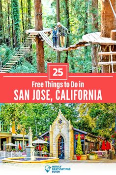 two pictures with the words 25 free things to do in san jose, california on them