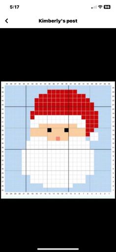 a cross stitch pattern with santa claus on it's face and the words kimberry's post