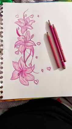 Drawing Inspo Sketch Flowers, Pink Sketches Drawings, Easy Drawing Backgrounds, Lilies Drawing Simple, Drawing Sketch Book Ideas, Sketch Book Inspiration Easy, Lillys Drawing, How To Draw Lilies, Aesthetic Drawings Simple