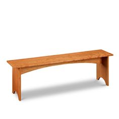 a wooden bench sitting on top of a white floor