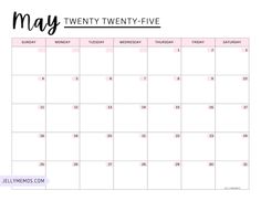 a printable calendar for may with pink dots and the words, twenty twenty five