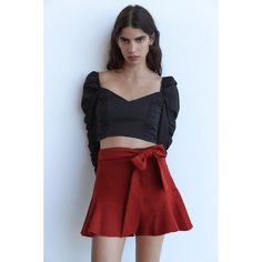 Belted Skort Side Zipper Ruffles Detailing Chic Red Shorts For Spring, Chic Red Spring Shorts, Chic Red Shorts For Day Out, Chic Red Zara Bottoms, Casual Red Bottoms For Date Night, Zara Red Bottoms For Night Out, Red Zara Bottoms For Night Out, Chic High Waist Red Shorts, Chic Red Shorts For Night Out