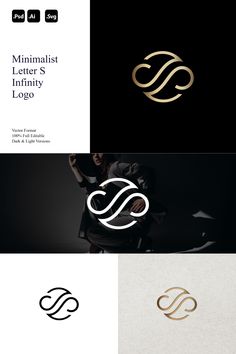 the logo for minimalist letter s infinity is shown in three different colors and sizes