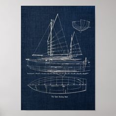 a blueprint drawing of a sailboat