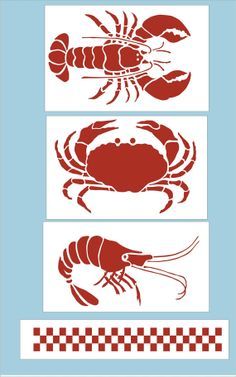 the silhouettes of lobsters are shown in red and white, with checkered borders