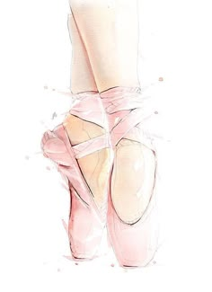 a drawing of a ballerina's feet in pink ballet shoes with the bottom part showing