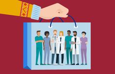 a hand holding a shopping bag with doctors on it and the image of people in scrubs