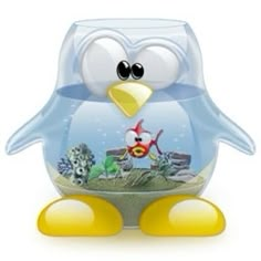 an image of a cartoon penguin in a fish bowl