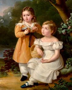 Artist’s Daughter Marie-Adele Cheradame and her cousin Saint-Edme Canel by Sophie Cheradame, 1827. Vintage Portraits Painting, Peasant Costume, Vintage Advertising Art, Romantic Period, Historical Painting, American Children, Sailor Fashion, Poor Children, Victorian Clothing