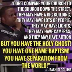 a man holding a microphone with the words, don't compare your church to the church down the street they may have lots of people