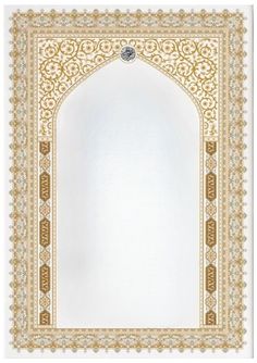 an ornate white and gold frame with a mirror in the middle, on a white background