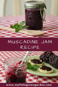 a jar of jam next to a plate with berries on it