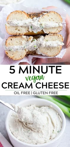 the 5 minute vegan cream cheese is in a white bowl