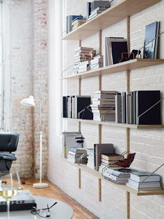 The iconic Royal Systemshelving (1948was Danish designer Poul Cadovius’s elegantinnovative solution to heavy furniture that he felt took up too much floor spaceOne of the first wall-mounted storage systemsit was designed to move furniture off the floor and onto the wallsbringing in more space and lightReintroduced in 2010the 1-Bay version of this versatileenduring system consists of four wooden shelves held by slender metal bracketsIf you are adding onto an existing Royal System shelving unitch Royal System Shelving, Track Shelving, Wall Mounted Shelving Unit, Wall Shelving Units, Shelving Design, Modular Walls, Modular Shelving, Mounted Shelves