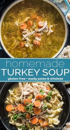 homemade turkey soup with noodles and carrots in a bowl