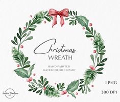 christmas wreath watercolor clipart