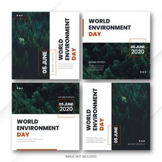 four square banners with trees in the background for world environment day on march 20, 2020