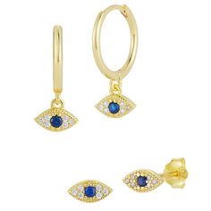 Accessorize in style with this uniquely designed cubic zirconia evil eye earring set by Sunkissed Sterling. Accessorize in style with this uniquely designed cubic zirconia evil eye earring set by Sunkissed Sterling. Stud diameter: 0.13 in. x 0.25 in. Metal: sterling silver Includes: two pairs of earrings Backings: snap bar, post Packaging: pouch Plating: rhodium, 14k gold Finish: polished Huggie diameter: 0.65 in.STONE DETAILS Stone type: cubic zirconia Shape: round Setting: pave Gemstones may h Bar Post, Packaging Pouch, Evil Eye Earrings, Eye Earrings, Evil Eye, Gold Finish, Earring Set, Gender Female, Jewelry Earrings Dangle