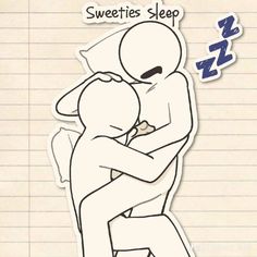 a sticker depicting two people hugging each other with the words sweeties sleep above them