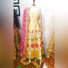 Embellished Embroidery Lehnga Lehnga Dress, Cream And Gold, Embroidery, Women Shopping, Color