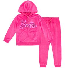 Get ready for an adventure in the Dreamhouse and embrace Barbie's amazing sense of style with this cute, comfy and stylish Barbie outfit! This soft velour outfit comes in a choice of zip-up hoodie and jogger pants for toddler, kids, and adults and hooded jumpsuit for babies and features pink sequin artwork of the iconic Barbie logo and icon that any Barbie fan will love to wear! With sizes for the whole family, this fashionable family matching Barbie outfit is perfect for both you and your littl Hoodie And Pants Outfit, Velour Outfits, Jogger Pants Outfit, Hoodie And Pants, Barbie Logo, Hoodie Pants, Cozy Winter Outfits, Barbie Life, Short Sleeve Hoodie