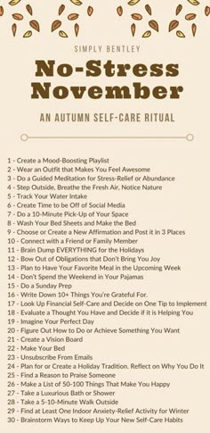 November Self Care Challenge, November Checklist, November Self Care, Autumn Self Care, November Goals, Fall Wellness, November Mood