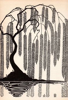 Weeping Willow (artist unknown) Arte Jazz, Art Deco Illustration, Blue Pool, Art Et Illustration, Deco Vintage, Art And Illustration, Mead, Linocut