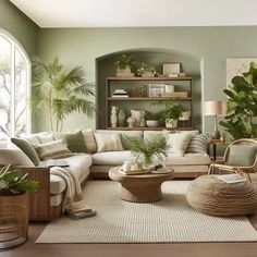 Living Room Design Green, Green Living Room Decor, Living Room Sofa Design, Boho Living Room