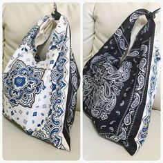 two pictures of the same handbag one is black and white, the other is blue