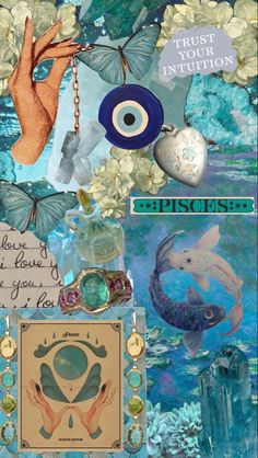 an altered collage with various items and words on it's side, including a hand holding a heart