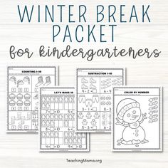 three winter break packet for elementary students to practice their handwriting and numbers with the words winter break